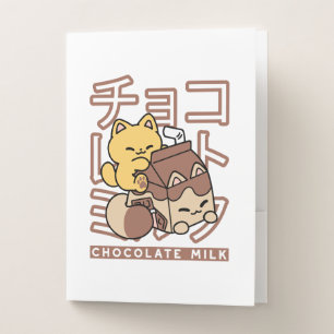 Cute Cat Riding Chocolate Milk Carton Kawaii Art Pocket Folder