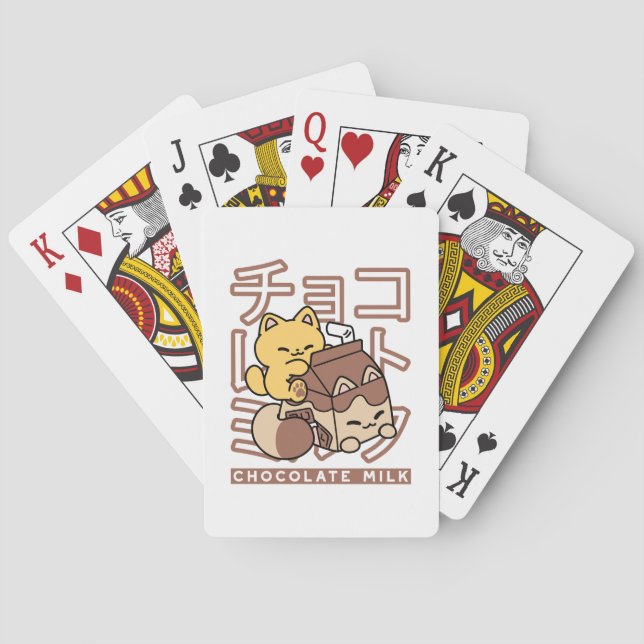 Cute Cat Riding Chocolate Milk Carton Kawaii Art Poker Cards (Back)