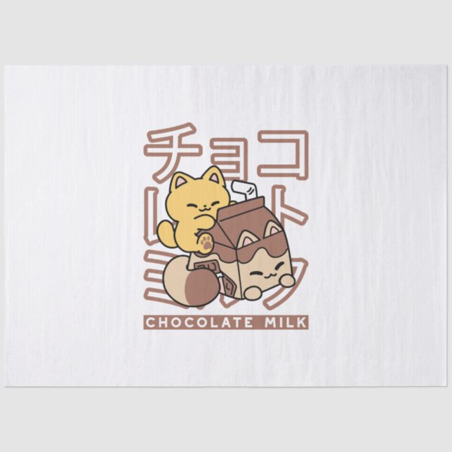 Cute Cat Riding Chocolate Milk Carton Kawaii Art Tissue Paper (Front)