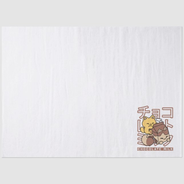 Cute Cat Riding Chocolate Milk Carton Kawaii Art Tissue Paper (Front)