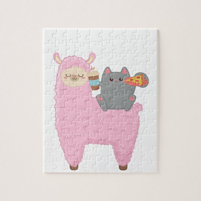 Cute Cat Riding Llama jigsaw puzzle (Vertical)