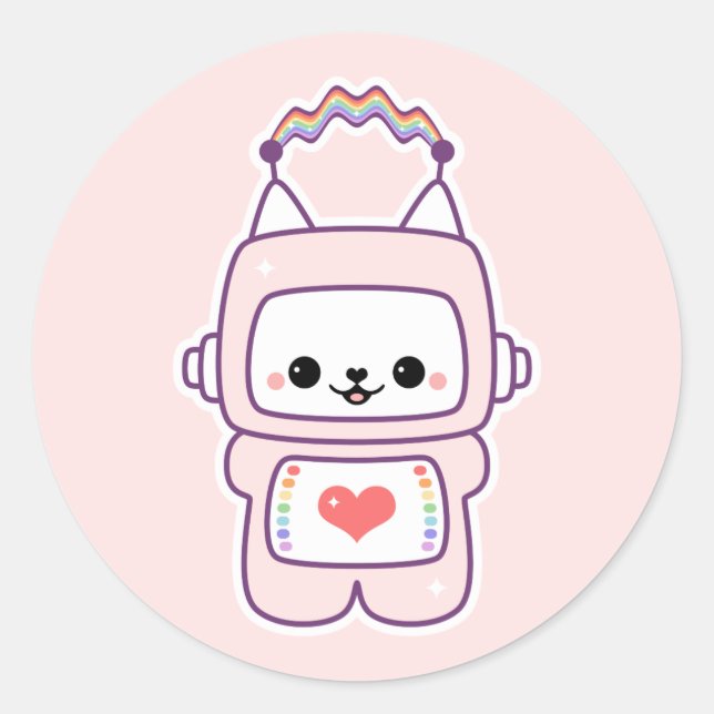 Cute Cat Robot Classic Round Sticker (Front)