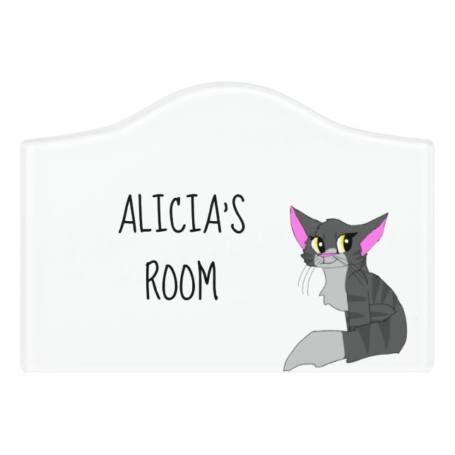 Cute Cat Room Personalized Door Sign (Small Crest Front)