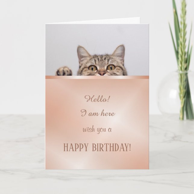 Cute Cat Rose Gold Birthday Card (Front)