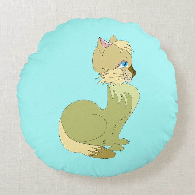 Cute Cat Round Pillow (Front)