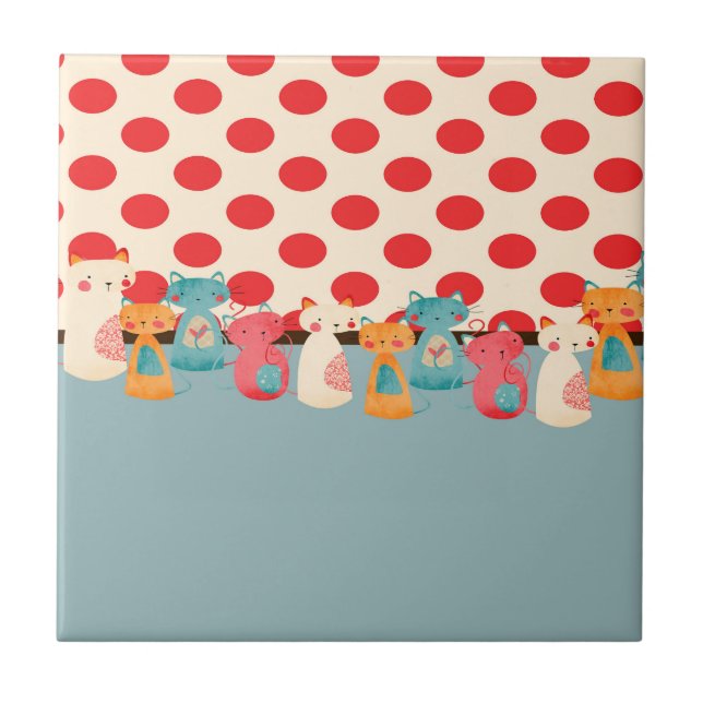 Cute Cat Rustic Pattern Ceramic Tile (Front)