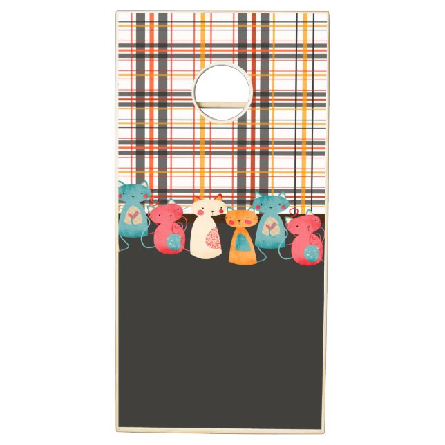Cute Cat Rustic Pattern Cornhole Set (Left)
