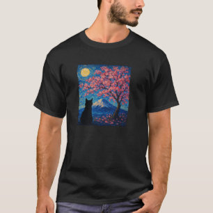 Cute Cat Sakura Cherry blossom Tree Mount Fuji Sta T-Shirt