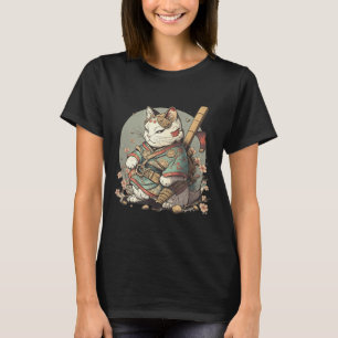 Cute Cat Samurai Anime Kitten Japanese Style T-Shirt