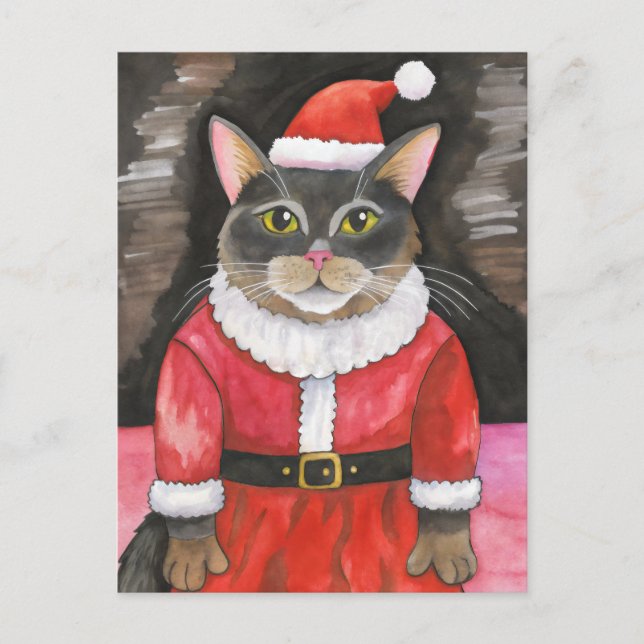Cute Cat Santa Christmas Postcard (Front)