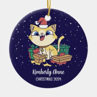 Cute Cat Santa Christmas Snowy Winter Holiday