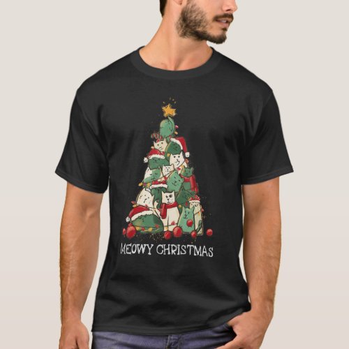 Cute Cat Santa Hat Christmas Tree Cat  Meowy Xmas T_Shirt