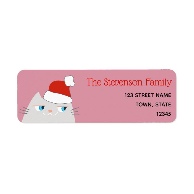 Cute Cat Santa Hat Holiday Return Address Label (Front)