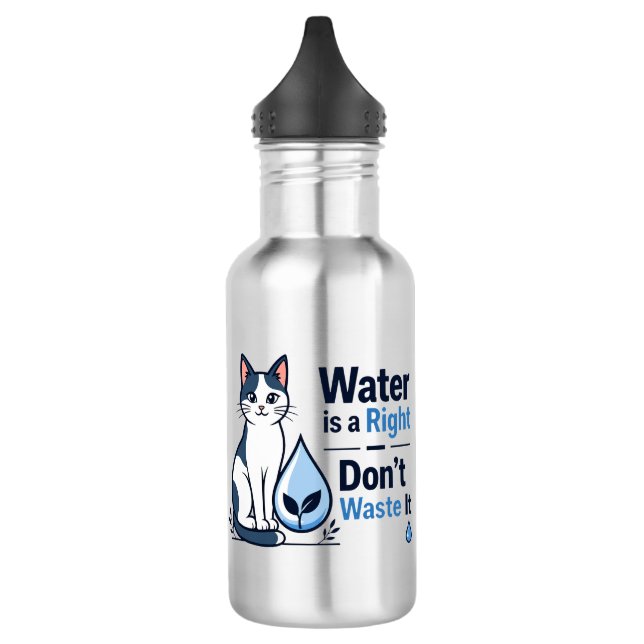 Cute Cat Save Water Eco Friendly  Stainless Steel Water Bottle (Left)