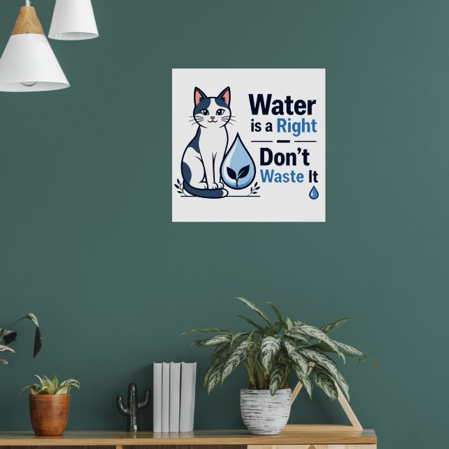 Cute Cat Save Water Environmental Awareness  Poster (Living Room 1)