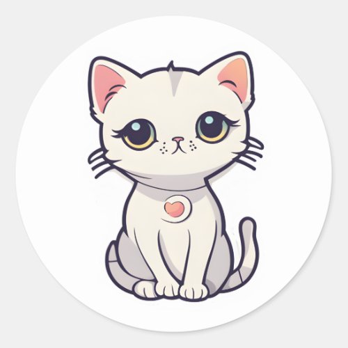 Cute cat say ohayo classic round sticker