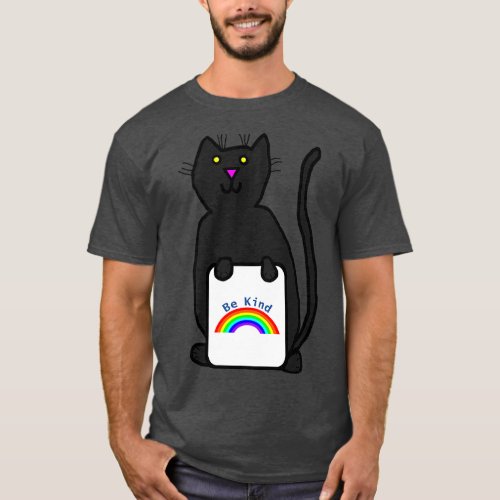 Cute Cat says Be Kind with Rainbow T_Shirt