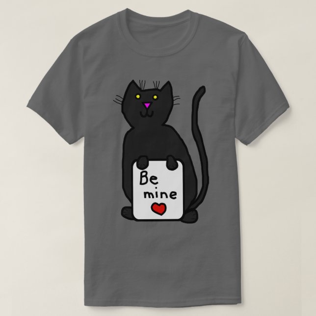 Cute Cat says Be Mine on Valentines Day T-Shirt (Design Front)