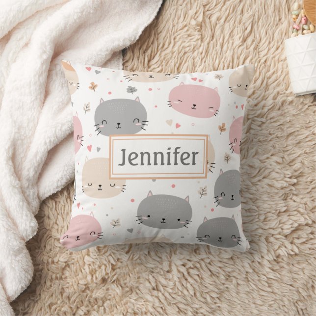 Cute Cat Seamless Pattern Kids Throw Pillow (Blanket)