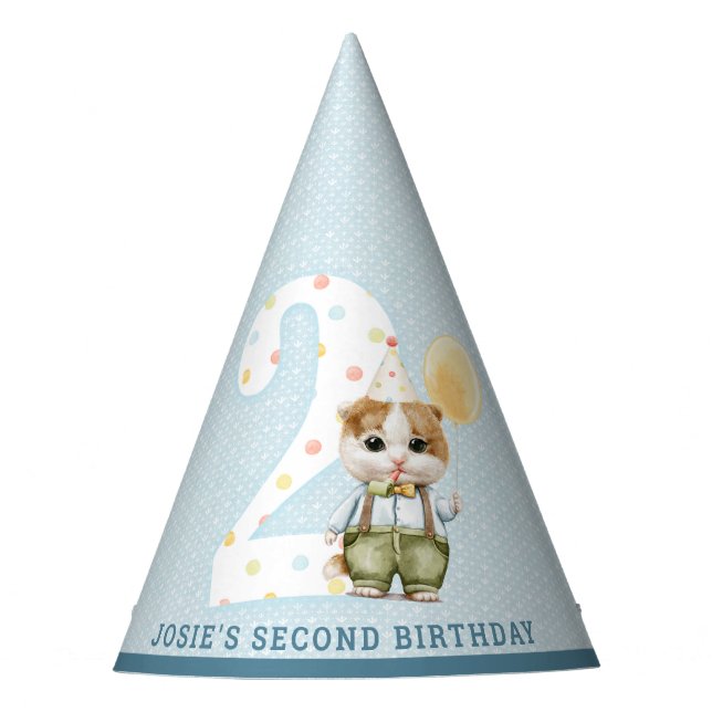 Cute Cat Second Birthday Party Hat (Front)