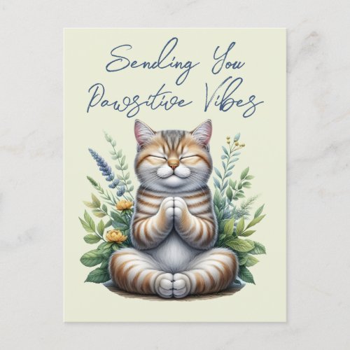Cute Cat Sending Positive Vibes Encouragement  Postcard