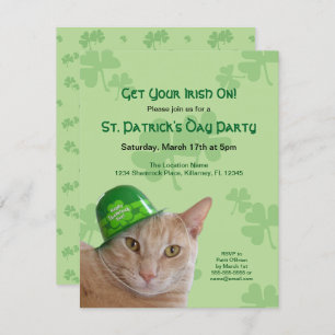 Cute Cat Shamrock Hat St. Patrick's Day Party Invitation