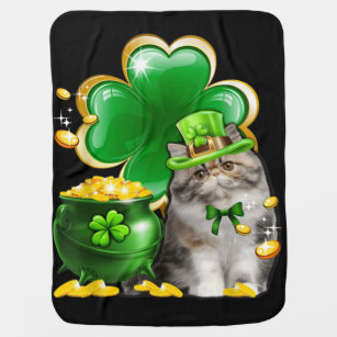 Cute Cat Shamrock Irish Saint St Patrick Day Baby Blanket
