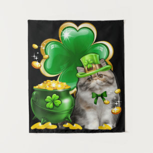 Cute Cat Shamrock Irish Saint St Patrick Day Tapestry