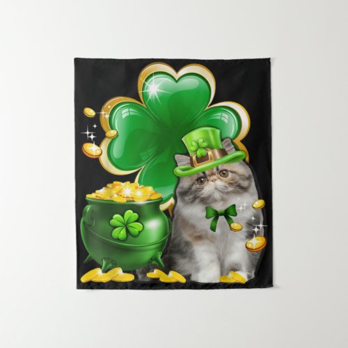 Cute Cat Shamrock Irish Saint St Patrick Day Tapestry