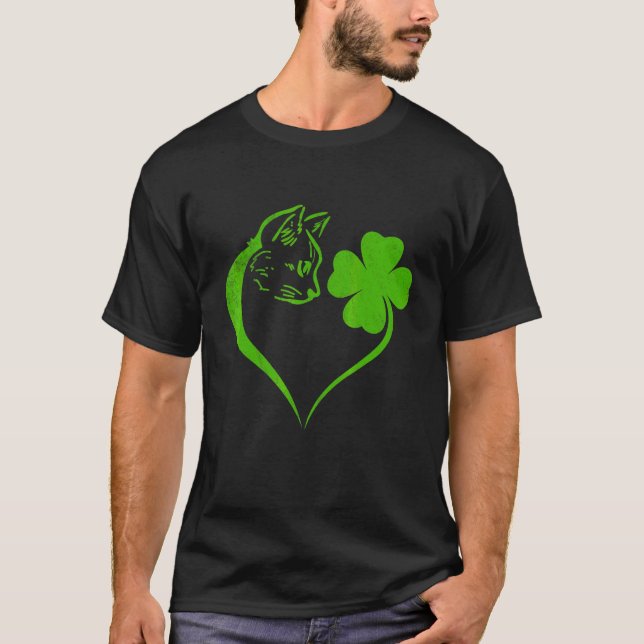 Cute Cat Shamrock  Irish St Patricks Day Kitty T-Shirt (Front)