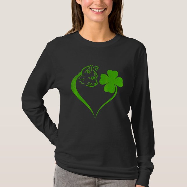 Cute Cat Shamrock  Irish St Patricks Day Kitty T-Shirt (Front)
