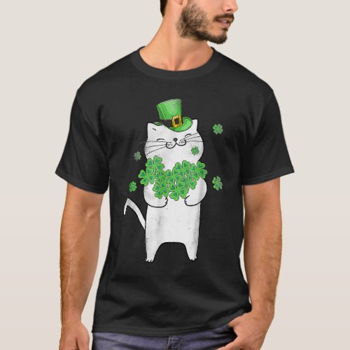 Cute Cat  Shamrock St Patricks Day Meowy Irish Cat T_Shirt