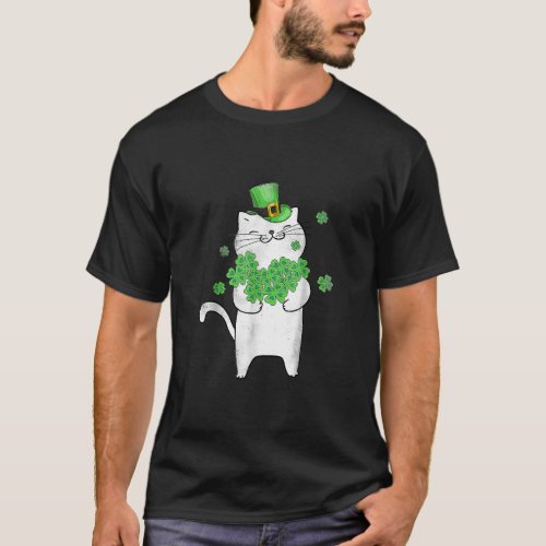 Cute Cat  Shamrock St Patricks Day Meowy Irish Cat T_Shirt