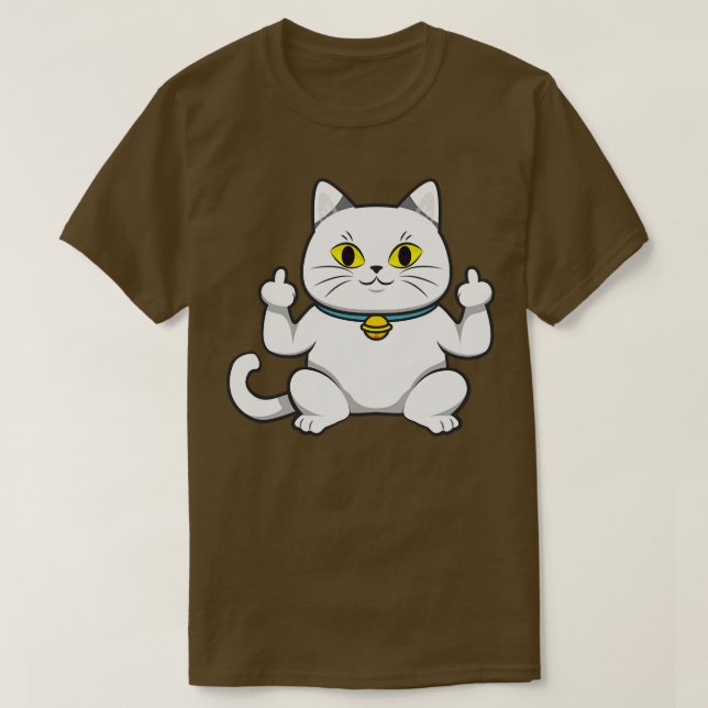 Cute Cat Shows You Middle Finger T-Shirt (Design Front)