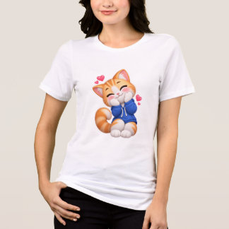Cute Cat Shy Smile Sticker Tri-Blend Shirt