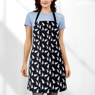 Cute Cat Silhouette Pattern Black and White Apron