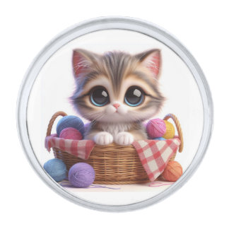 Cute Cat Silver Finish Lapel Pin
