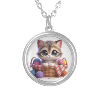 cute cat silver plated necklace