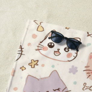Cute Cat simple pet kitten Pattern Party Beach Towel