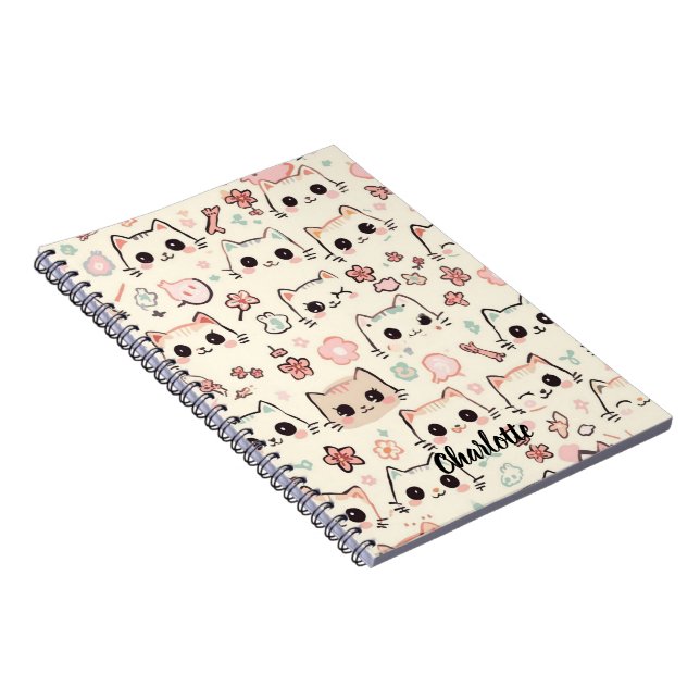 Cute Cat simple pet kitten Pattern Party Notebook (Right Side)