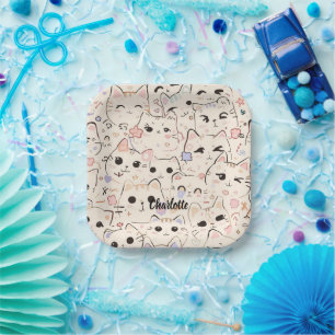 Cute Cat simple pet kitten Pattern Party Paper Plates