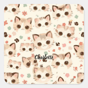 Cute Cat simple pet kitten Pattern Party Square Sticker