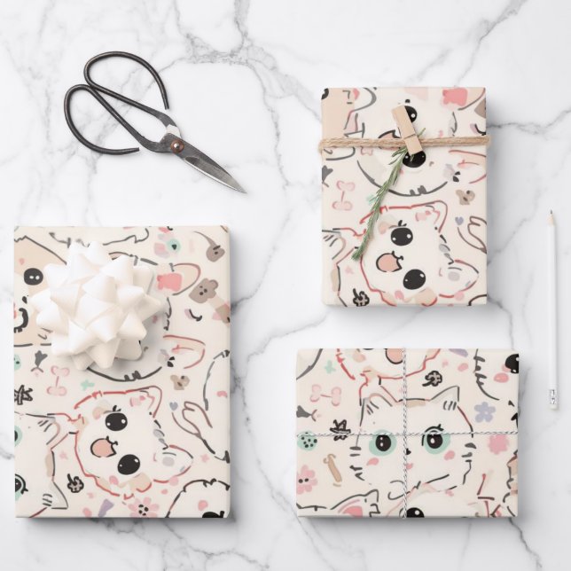 Cute Cat simple pet kitten Pattern Party Wrapping Paper Sheets (Front)