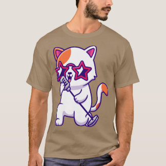 Cute Cat Singing With Microphone T-Shirt