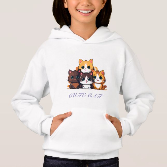 Cute Cat Sitting Happy Hoodie (Front)