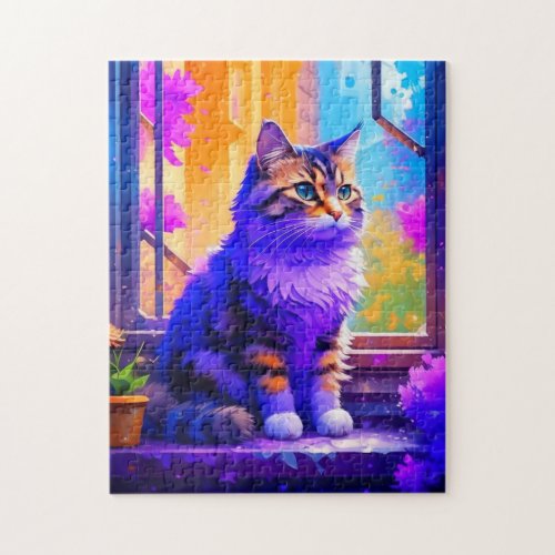 Cute Cat Sitting in Window Ai Art Jigsaw Puzzle