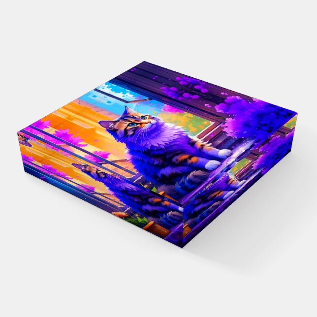Cute Cat Sitting in Window Ai Art Paperweight (Angled)