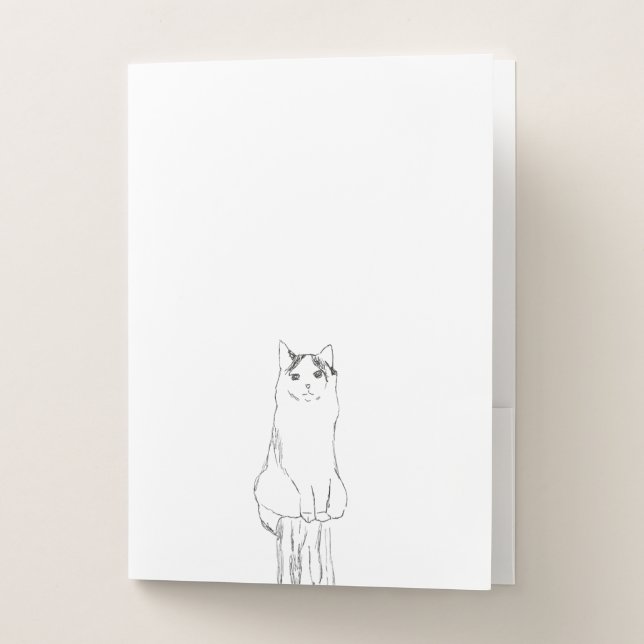 Cute Cat Sketch Modern Pocket Folder (Front)