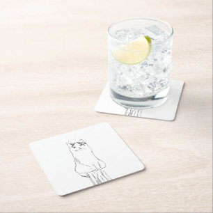 Cute Cat Sketch Modern Square Paper Coaster
