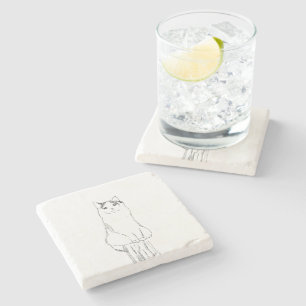 Cute Cat Sketch Modern Stone Coaster